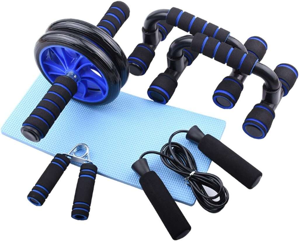 Sethruki Abdominal Muscle Training Rollers, 5-In-1 Roller Kit with Knee Pads, Push-Up Bars, Handle Grips, Skipping Ropes, Home Gym Exercise Kits Suitable for Physical Training