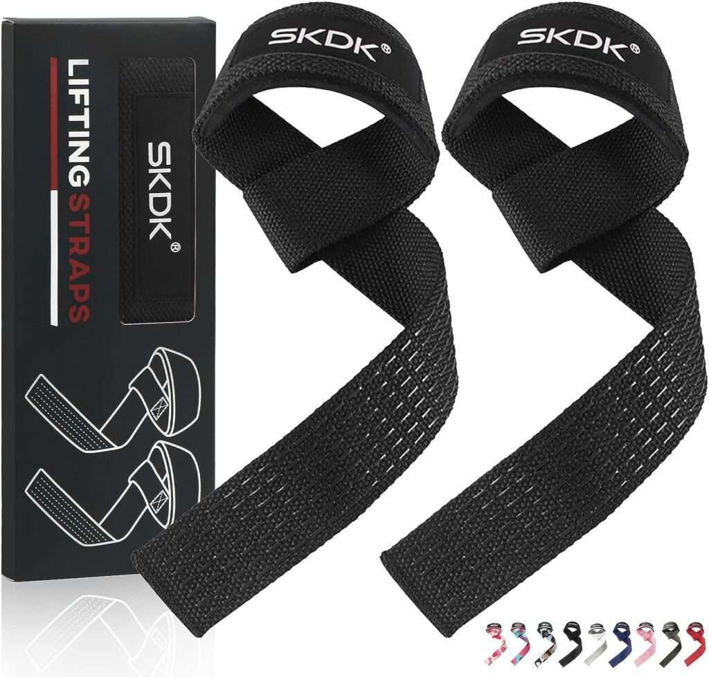 SKDK Cotton Hard Pull Wrist Lifting Straps Grips Band-Deadlift Straps with Neoprene Cushioned Wrist Padded and Anti-Skid Silicone - for Weightlifting, Bodybuilding, Xfit, Strength Training