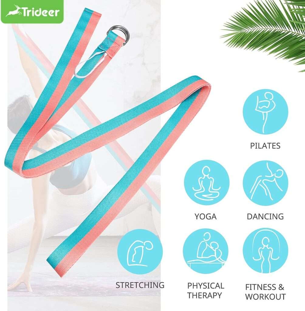Trideer Yoga Strap Yoga Bands Yoga Strap for Stretching Yoga Belt Pilates Straps with Extra Safe Adjustable D-Ring Buckle, Non-Elastis Yoga Accessories for Pilates, Gym Workouts, Physical Therapy, Improves Sitting Posture for Women  Men