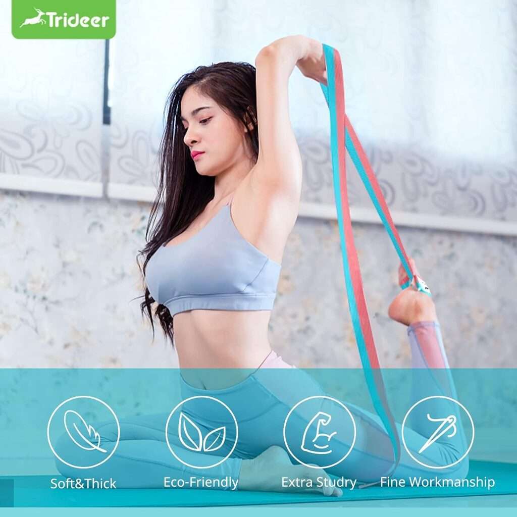 Trideer Yoga Strap Yoga Bands Yoga Strap for Stretching Yoga Belt Pilates Straps with Extra Safe Adjustable D-Ring Buckle, Non-Elastis Yoga Accessories for Pilates, Gym Workouts, Physical Therapy, Improves Sitting Posture for Women  Men