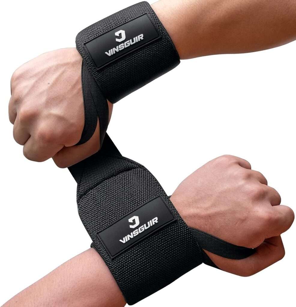 VINSGUIR Elastic Wrist Straps for Weightlifting and Working Out, Breathable Wrist Wraps with Thumb Loop and Left/Right Tabs, Wrist Brace for Wrist Support and Protection, Men and Women (Pair)