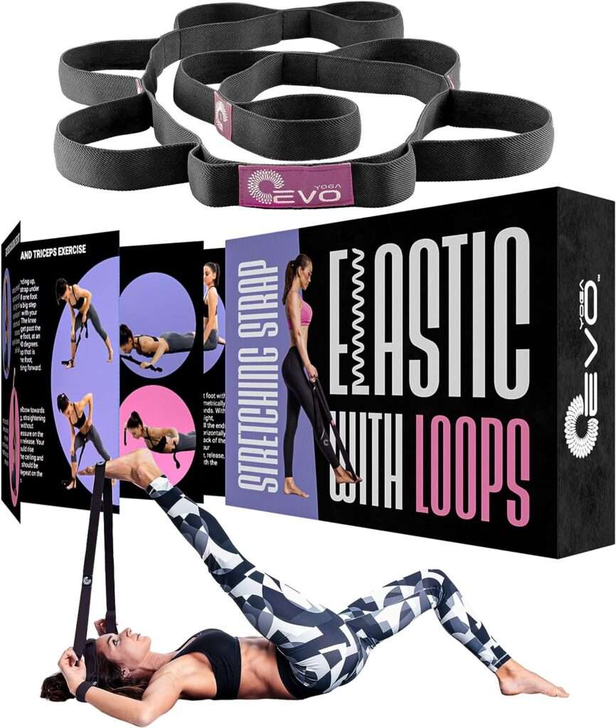YOGA EVO Exercise Band with Loops for Physical Therapy Yoga, Exercise and Flexibility Elastic Fitness Stretch Band + Exercise Instructions  Carry Bag