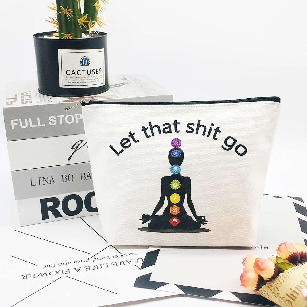 Yoga Gift for Yoga Instructor Yoga Accessories Women Funny Meditation Gifts Zen Gifts Let That Go Makeup Bag Cosmetic Bag Pouch Tote Bag Travel Bag for Birthday Christmas Gifts