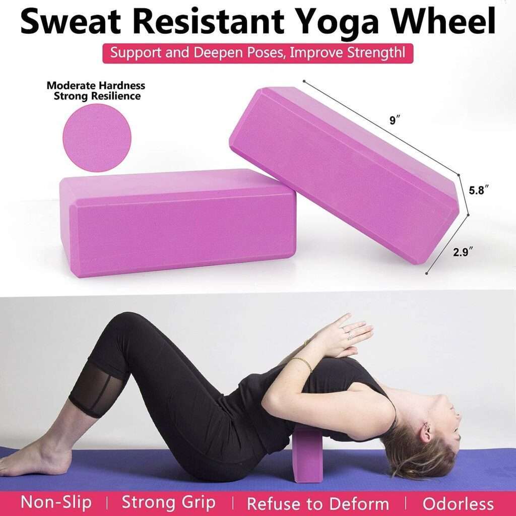 Yoga Wheel Set (11-in-1),Yoga Wheel Back Wheel for Back Pain, Yoga Blocks 2 Pack with Strap, Resistance Bands,Yoga Wheel Bag, Jump Rope, Perfect Yoga Accessory for Stretching and Improving Backbends